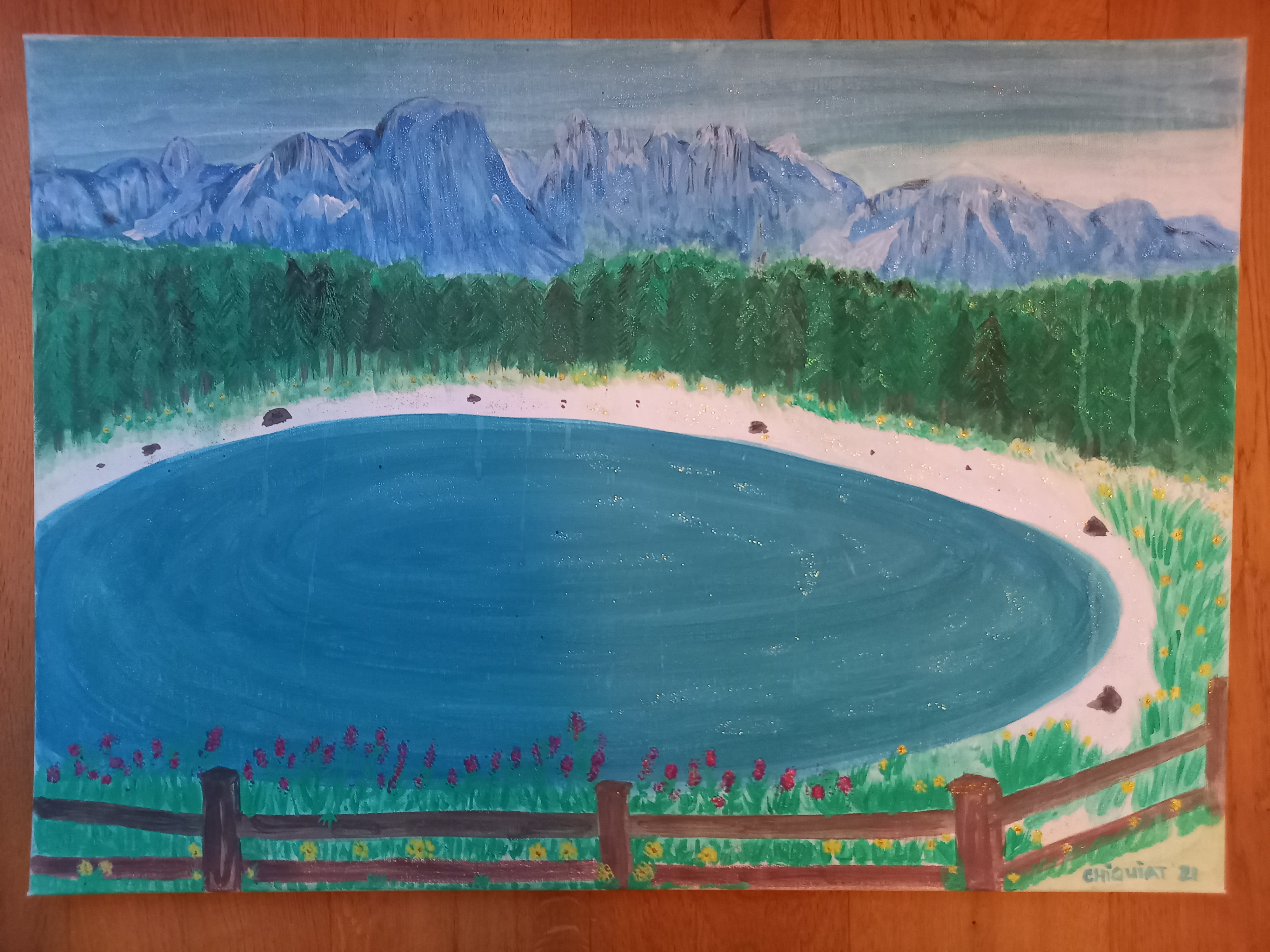 A painting of a lake in Süd Tirol